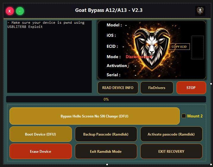 Goat Bypass Tool A12-A13 Hello Screen One Click 